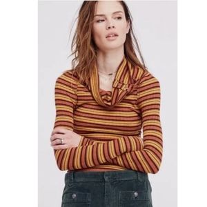 Free People | Striped cowl neck thermal top S NWOT